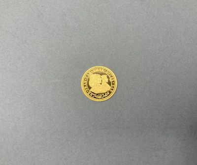 gros plan d'une pièce d'or sur une surface grise