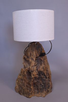a lamp that is sitting on top of a rock
