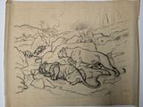 drawing of a tiger and other animals laying down in a field