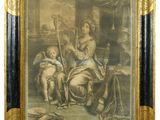 un tableau représentant une femme jouant de la harpe avec deux enfants