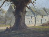 a painting of two people sitting under a tree