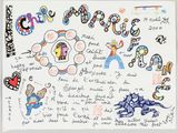 a drawing on a piece of paper with writing on it