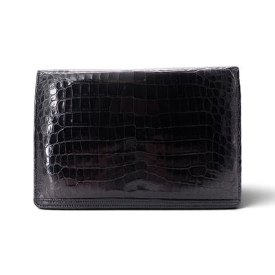 pochette en cuir gaufré imitation crocodile noir