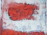 un tableau représentant un tableau rouge et blanc sur lequel figure un dessin