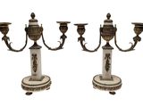 pair of antique brass and marble candelabs on pedestals