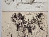 two drawings of a man riding a motorcycle and a woman riding a bike
