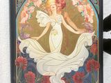 an image of a painting of a woman with flowers on a wall