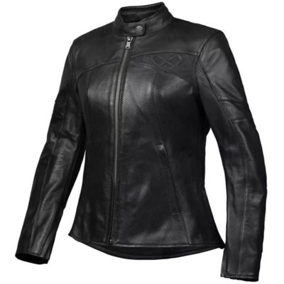 a women ' s leather jacket with a zippered collar