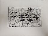 cartoon drawing of a chess game with a cat and a mouse