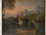 an image of a painting of a man on a horse with a man on a horse