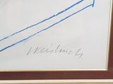 drawing of a blue arrow on a white background with a brown border