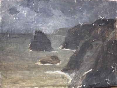 une photo d'un tableau représentant une côte rocheuse