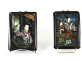 paire de plaques en porcelaine peinte chinoise représentant une femme et un homme