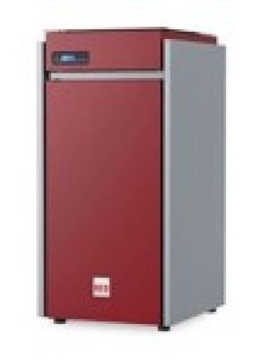 a red refrigerator freezer sitting on top of a white surface