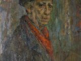 une peinture à l'huile représentant un homme portant un chapeau et une écharpe