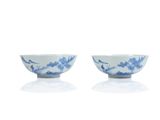 paire de bols chinois bleus et blancs