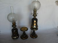 Paire de lampes à pétrole en verre doré à pans à décor de pa… (photo 6)