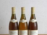 trois bouteilles de vin posées sur une table en bois