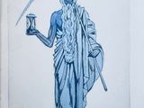 drawing of a man with a scythe holding a lantern and a scythe in his hand