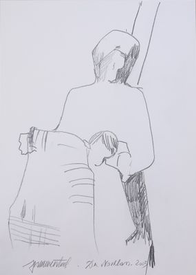 pencil drawing of a man and a woman standing next to each other