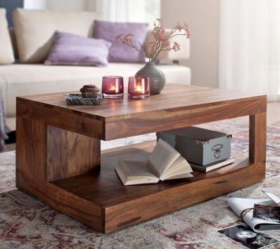 Table basse en bois de sheesham massif, dimensions: 90x60x40…