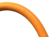 a close up view of a steering wheel on a white background