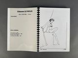 an open book with a drawing of a woman on a pole