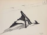 une image représentant un dessin au crayon d'un rocher dans le sable