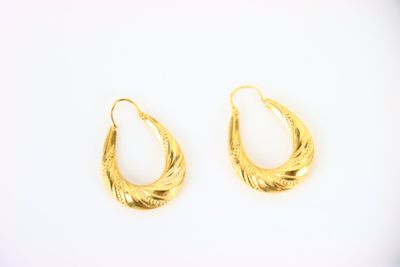 pair of gold earrings on a white background