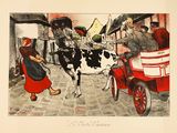 un dessin représentant une vache tirant une calèche