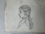 drawing of a woman ' s profile in profile with a bird in the background