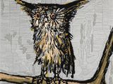 un dessin représentant un hibou perché sur une branche d'arbre