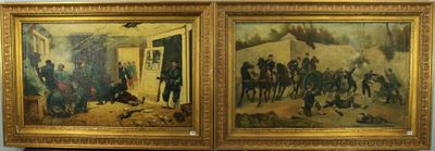 Deux tableaux représentant des hommes en uniforme militaire sont exposés dans un musée.