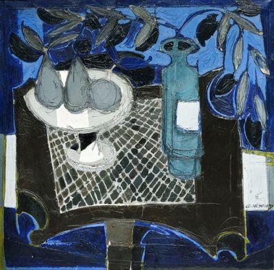 an image of a painting of a table with fruit on it