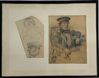 deux dessins représentant un homme et une femme assis sur un banc