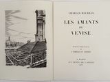 an open book with a drawing of a clock tower in the background