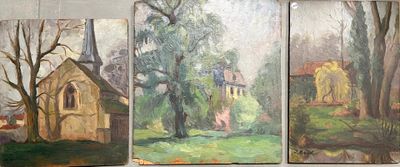 J. BOVE. Paysages. Trois huiles sur panneau, dont deux signé…