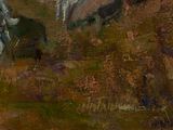 a painting of a man riding a horse in a field