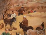 a painting of a group of people with donkeys