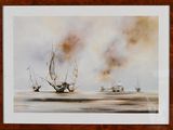 a picture of a painting of boats in the water