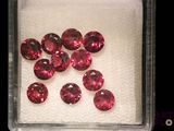 des tourmalines roses dans un récipient en verre posé sur une surface blanche