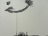 a drawing of a bird that is sitting on a pole