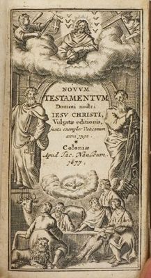 un vieux livre sur lequel figure une illustration représentant une scène biblique