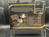 a close up of a display case with a picture on it
