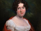 portrait d'une dame en robe blanche et châle rouge