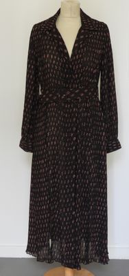 MALIPARMI, robe longue en crêpe plissé, marron et semis dans…