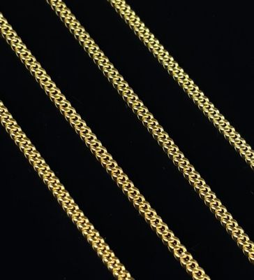 three gold chains on a black background