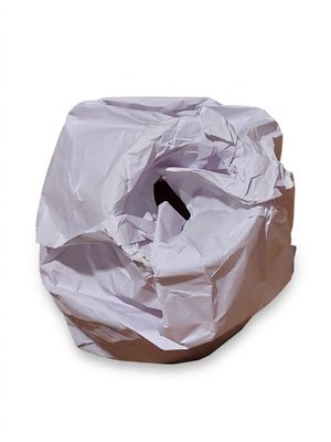 un sac blanc troué posé sur une surface blanche