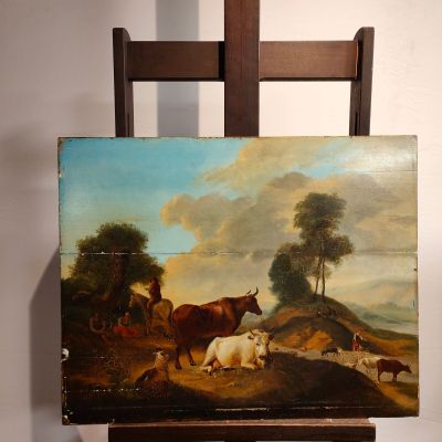 un tableau posé sur un chevalet, représentant des animaux