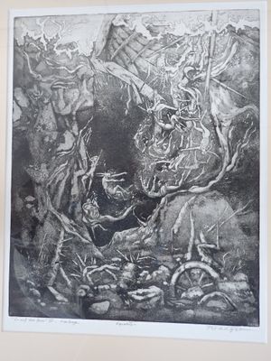 un dessin en noir et blanc représentant un homme et une femme dans une grotte